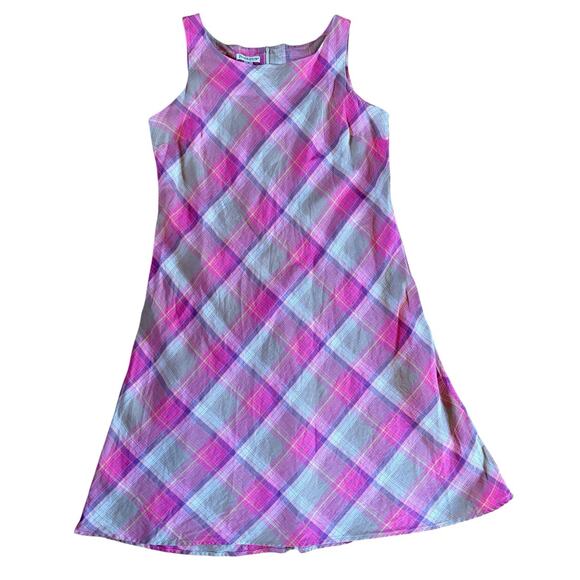 Pendleton 100% Linen Plaid Midi Dress Sleeveless Pink Taupe Preppy Plus Size 18 - Picture 13 of 16